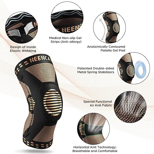 NEENCA Copper Knee Brace for Knee Pain, Knee Support with Patella Pad & Side Stabilizers, Compression Knee Sleeve for Sport, Workout, Arthritis, ACL, Joint Pain Relief, Meniscus Tear