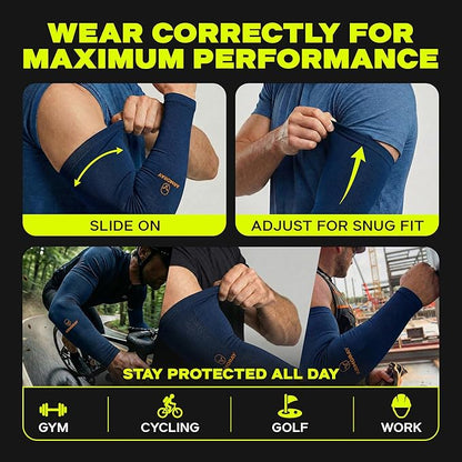 ARMORAY Arm Sleeves for Men and Women - UV Sun Protection Cooling Compression - Tattoo Cover Up Sleeve for Daily Wear & Work