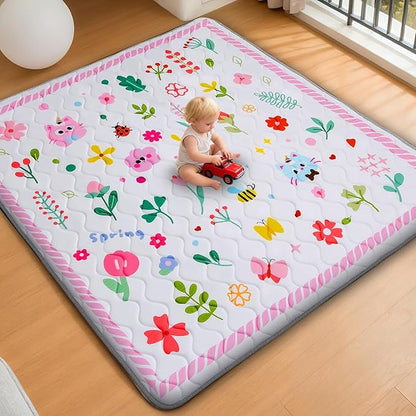 RONGFA Baby Play Mat for Floor, 71'' x 59'' Thicken Foam Soft Padded Mat for Baby, Playpen Mat for Toddlers Infant Kids, Machine Washable, Non-Slip Bottom Safe for Crawling (Flower)