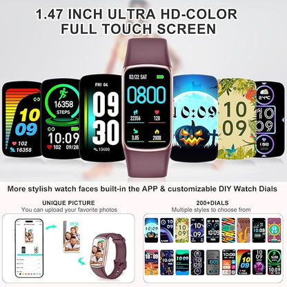 Fitness Tracker, Activity Trackers with 24/7 Heart Rate Blood Oxygen Sleep Monitor, Smart Watches with 123 Sports Modes, 1.47'' HD Screen Fitness Watch, Calorie Pedometer for Women Men