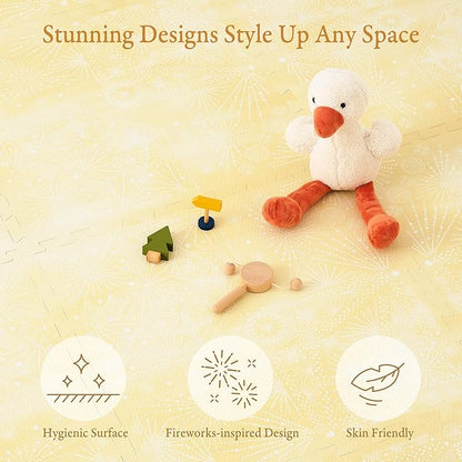 PopsyKosy Premium Baby Floor Play Mat - Extra Thick & Cushioned 1 inch Playroom Foam Mat, Non-Toxic Odorless - 6 Tiles - Spacious 6x4 ft. - Stylish & Large, Waterproof for Kids & Toddlers - Champagne Yellow