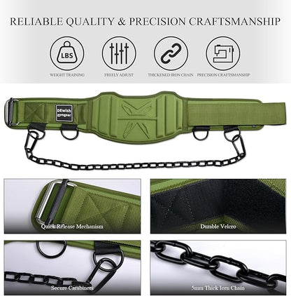 2-in-1 Weightlifting Belt with 36 IN Steel Chain & Self Locking, Dip Belt for Pull Up, Squat, Deadlifts & Added Weight Training