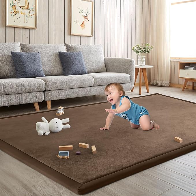 Baby Play Mat for Floor Nursery Rug Muscle Mat Area Rug Playroom Rug 74"x50" Playpen Mat Memory Foam 1.3" Thick Crawling Mat for Babies,Toddlers, Infants, Kids,Chestnut