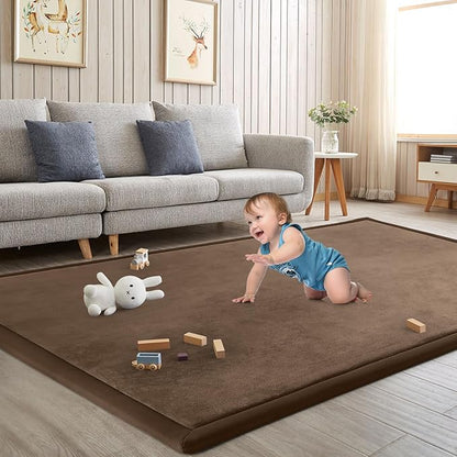 Baby Play Mat for Floor Nursery Rug Muscle Mat Area Rug Playroom Rug 79"x118" Playpen Mat Memory Foam 1.3" Thick Crawling Mat for Babies,Toddlers, Infants, Kids,Chestnut