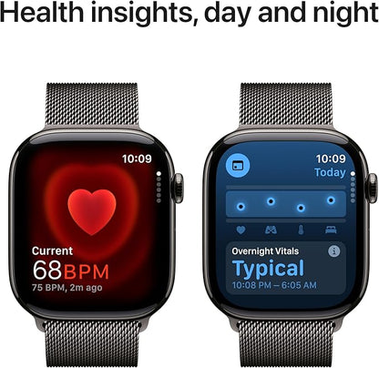 Apple Watch Series 10 [GPS + Cellular 46mm case] Smartwatch with Slate Titanium Case with Slate Milanese Loop - M/L. Fitness Tracker, ECG App, Always-On Retina Display, Carbon Neutral