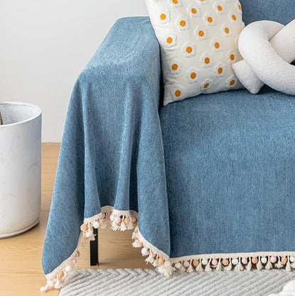 HANDONTIME Couch Slipcover Dog Sofa Covers Boho Couch Cover for Dogs Blue Sofa Throw Cover Bohemian Sofa Covers for 3 Cushion Couch Herringbone Sectional Couch Cover Slipcovers for Sofas, 91" X118"