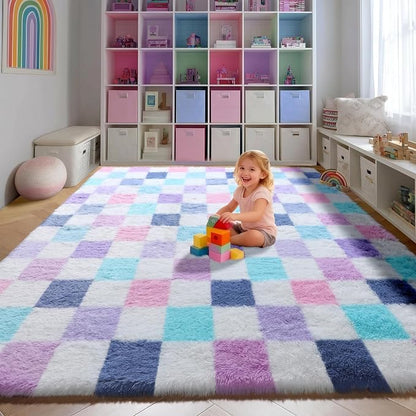 KICMOR Purple Rainbow Checkered Rugs