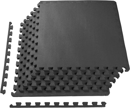 BalanceFrom Puzzle Exercise Mat 1/2' Thick, EVA Interlocking Foam Floor Tiles for Home Gym, Mat for Home Workout Equipment, Floor Padding for Kids, Black, 24 in x 24 in x 1/2 in, 24 Sq Ft - 6 Tiles