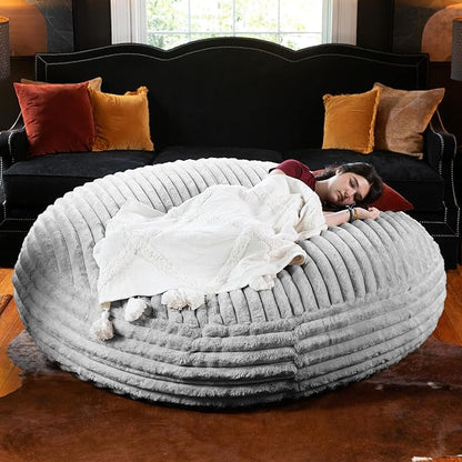 Jaxx 6 Foot Cocoon - 2-in-1 Convertible Bean Bag Bed & Large Bean Bag Chair for Adults, Premium Luxe Faux Fur - Mondo Grey