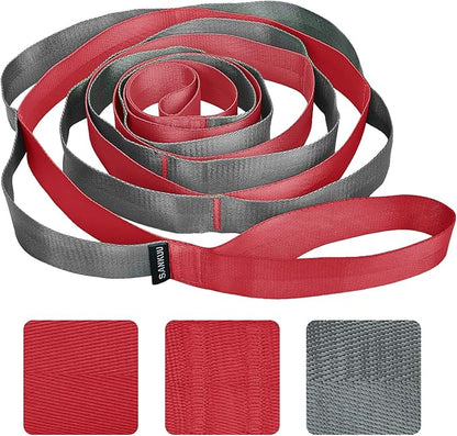SANKUU Yoga Straps Stretching Strap with 12 Loops Workout Poster, Straps for Stretching Physical Therapy Equipment Long Stretch Out Bands for Exercise, Pilates and Gymnastics for Women Men