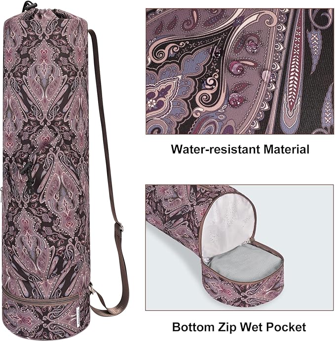 sportsnew Yoga Mat Bag with Water Bottle Pocket and Bottom Wet Pocket, Exercise Yoga Mat Carrier Multi-Functional Storage Bag, Patent pending