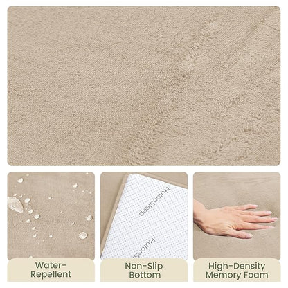 Huloo Sleep Baby Play Mat for Floor,1.3" Thick Elasti-Foam 47"×47" Playpen Mat for Tummy Time,Water Repellent Soft Coral Velvet for Toddler,Infant,Kids,Non-Slip Backing Safe for Crawling（Beige）