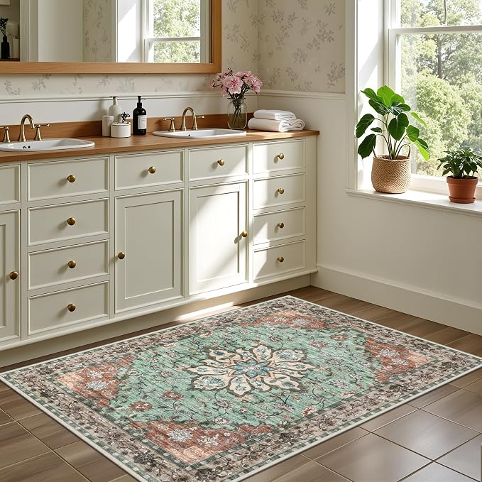 2x3 Area Rugs Living Room Rug: Washable Vintage Distressed Floral Rug No Slip