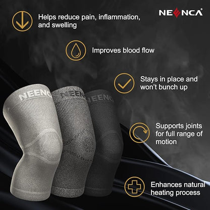 NEENCA Ultra-thin Knee Sleeve for Knee Pain, Lightest Knee Compression Sleeve with Graphene Ions Infused Fabric for Pain Relief, Swelling, Arthritis, Poor Circulation, Running, Sport