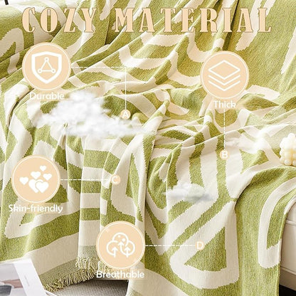 HANDONTIME Green Sofa Covers Chenille Couch Covers Universal Sofa Cover Boho Cover for Sofa 3 Seats Dogs Couch Furniture Protector Couch Cushion Covers Sectional Couch Covers for L Shaped 71" X150"