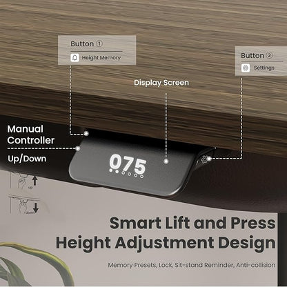 COLAMY Electric Standing Desk, Whole-Piece Gaming Desk with Dual Motors, Ergonomic Footrest, Drawers for Storage, Adjustable Height Sit-Stand Desk for Home Office (MFC Desktop, Walnut + Black)