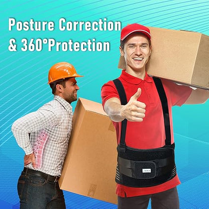 DARLIS Work Back Brace with Removable Suspender Straps, Posture Corrector Protector for Heavy Lifting Safety, Back Support Belt for Men Women in Construction, Moving, Warehouse Job XL/2XL(44"-51.2")
