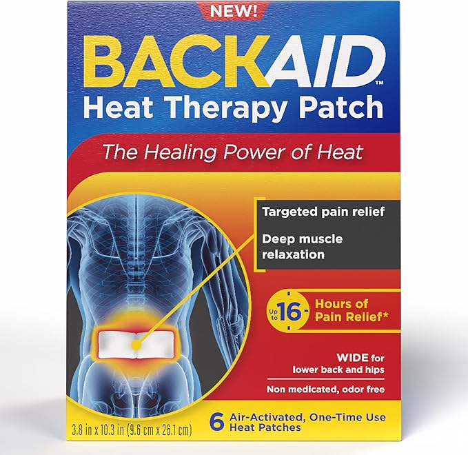 Backaid Heat Therapy Patch, Air-Activated Therapeutic Heat, Wide for Lower Back and Hip Pain Relief, 6 Count