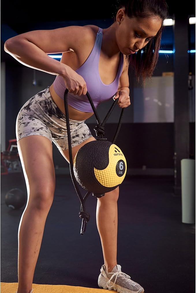 Aeromat Elite Power 39" Rope 8 lb Medicine Balls for Exercise - 9" Dia Workout Ball, Weighted Balls for Exercise, Weight Ball, Wall Balls for Exercise, Color-Coded Medicine Ball with Rope (Purple)