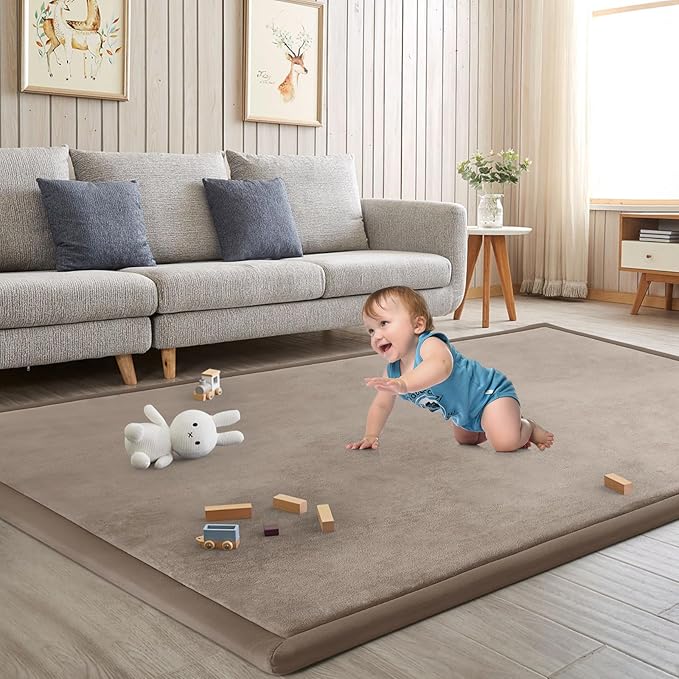 Baby Play Mat for Floor Nursery Rug Muscle Mat Area Rug Playroom Rug 79"x158" Playpen Mat Memory Foam 1.3" Thick Crawling Mat for Babies,Toddlers, Infants, Kids,Camel
