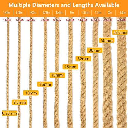 Manila Rope 1.25 Inch X 200 Ft, Hemp Rope 4 Strand Twisted, Natural Thick for Crafts Large Heavy Duty Multipurpose for Swing Bed, Camping, Tug of War, Docks, DIY Projects