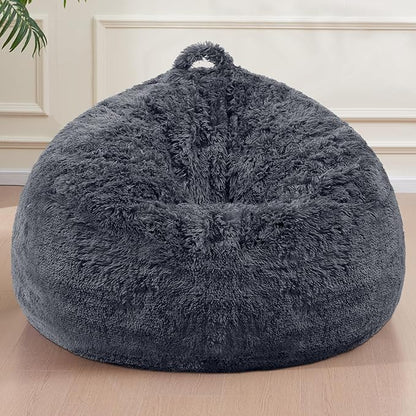 Bean Bag Chair Cover(No Filler) Soft Faux Fur Stuffed Animal Bean Bag Storage, Fluffy Plush Bean Bag Chair Cover Washable, Comfy Bean Bag Chairs for Adults, 6FT, Dark Grey