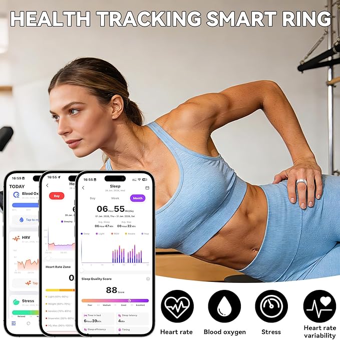 Smart Ring for Women Men,Fitness Tracker Ring,Heart Rate,Blood Oxygen,Step Tracker,Sleep Tracker,Meditation Assistance,No Subscription Fee,IP68 Waterproof Smart Ring for iphone&Android(Gold 12)