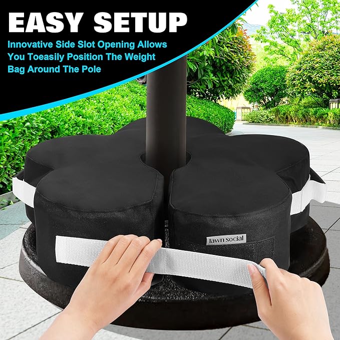 Lawn Social Umbrella Base Weight Bag, Round Heavy Duty Sand Bags for Cantilever Patio Umbrella, Universal Fit for Any Offset Design, Stabilize and Secure Umbrella (Black)