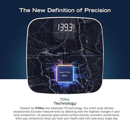 Nautica Body Tracker Digital Bathroom Scale, Bluetooth-Enabled Smart Scale with BMI, Body Fat, Muscle Mass Tracking & More, Syncs with Smartphone App for Body Composition Tracking, 440 Lbs.
