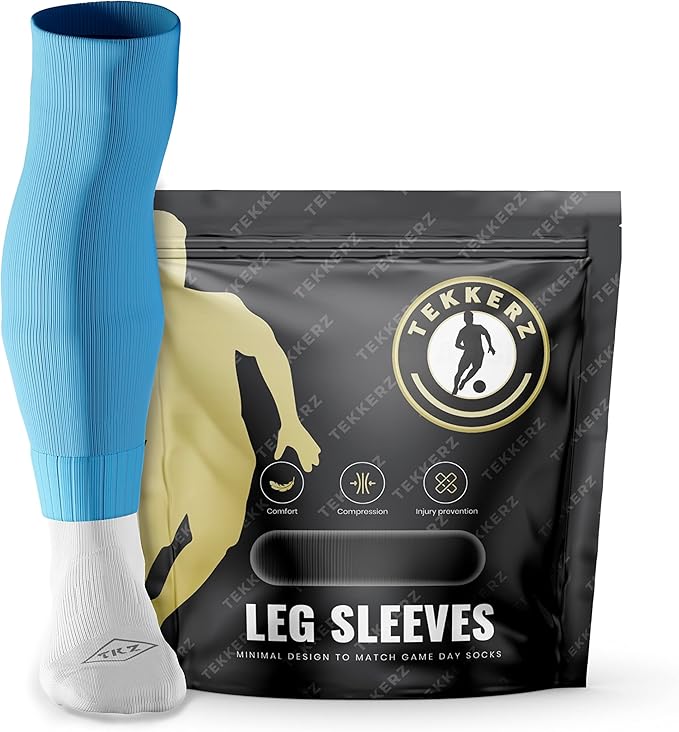 Tekkerz leg sleeve over 20 color variations compatible with grip socks for soccer, football, hockey, rugby athletic socks