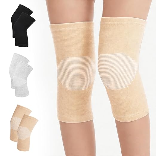 Premium Bamboo Knee Compression Sleeve, 1 Pair Slip-One Knee Support, Elastic Warm Knee Brace for Knee Pain, Joint Recovery, Sports, Daily Wear for Adults (Skin, Medium)