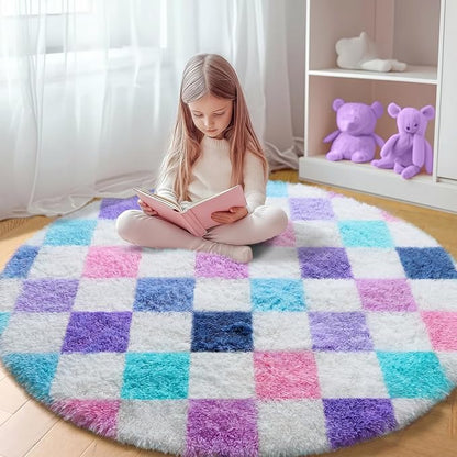 KICMOR Purple Rainbow Round Rugs 5ft