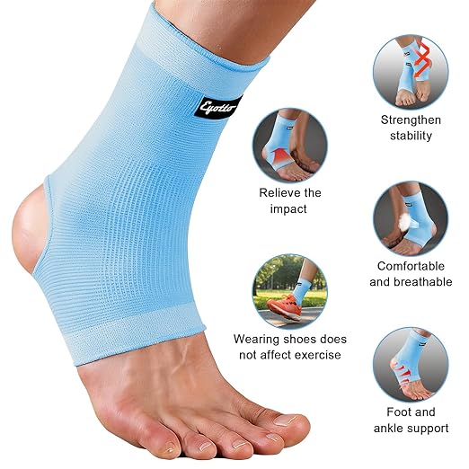 eYotto Open-Heel Ankle Sleeves (7 Pair), Breathable Foot & Ankle Compression Support for Swelling, Plantar Fasciitis & Sprain Relief for Men & Women(Blue)