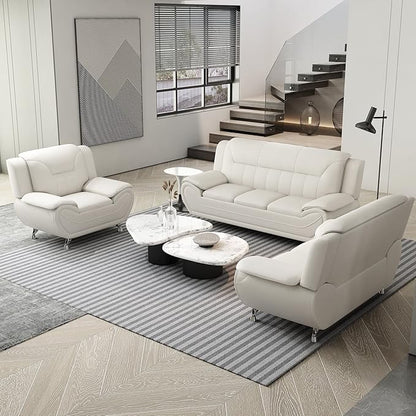 Container Furniture Direct Michael Modern Faux Leather Upholstered Stainless Steel Legs Living Room, Chair, Milky White