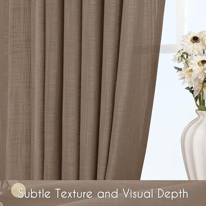 Chocolate Brown Linen Curtain 96 inch Length 2 Panels Set Back Tab Light Filtering Living Room Curtain Drapes Home Office Modern Minimalist Decor Farmhouse Boho Neutral Semi Sheer Curtain 96 inch Long