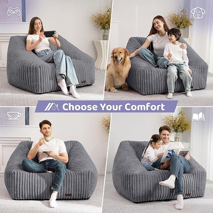 HABUTWAY Bean Bag Chair, Giant Bean Bag Chairs for Adults and Kids, Bean Bag Sofa, Lazy Floor Sofa, Faux Fur Beanbag Chair with Armrests for Living Room Bedroom (Grey)