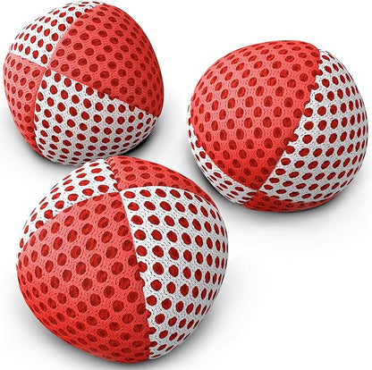 speevers Juggling Balls for Beginners and Professionals Set of 3, 14 Colors Available, 2 Layers of Net and Carry Case, Xballs Juggling Balls (Red - White, 3.2 oz)