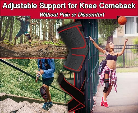 ATHLEDICT Knee Brace Compression Sleeve with Strap for Best Support & Pain Relief for Meniscus Tear, Arthritis, Running, Basketball, MCL, Jogging and Recovery for Men & Women (Black, Large)