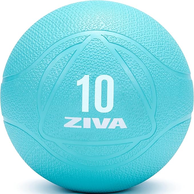 ZIVA Medicine Ball – Durable Rubber Weighted Ball with Easy-Grip Textured Shell for Core, Balance and Strength Training – Commercial Quality (Turquoise, 4–12 lb)