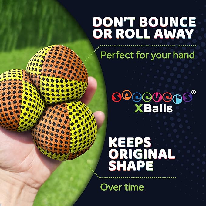 speevers Juggling Balls for Beginners and Professionals Set of 3, 14 Colors Available, 2 Layers of Net and Carry Case, Xballs Juggling Balls (Orange - Yellow, 2.5 oz)