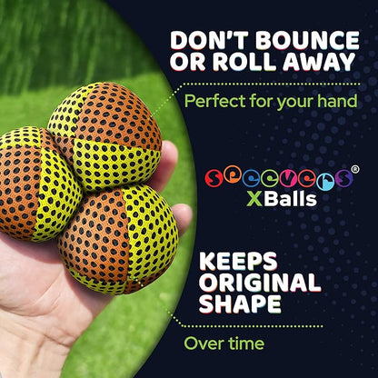speevers Juggling Balls for Beginners and Professionals Set of 3, 14 Colors Available, 2 Layers of Net and Carry Case, Xballs Juggling Balls (Orange - Yellow, 2.5 oz)