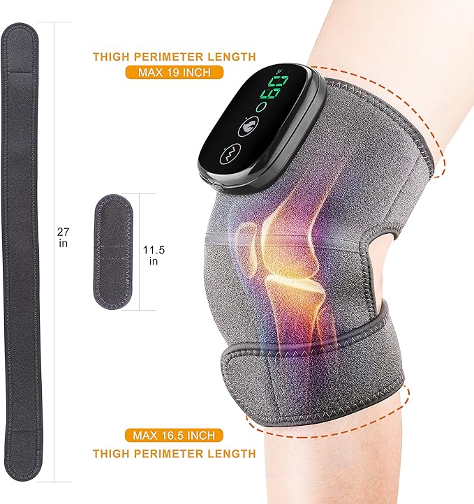 Cordless Knee Massager with Heat Vibration, Knee Heating Pad, Electric Heated Knee Brace Shoulder Heating Pads Elbow Wrap with 3 Heat Levels and Massage Modes
