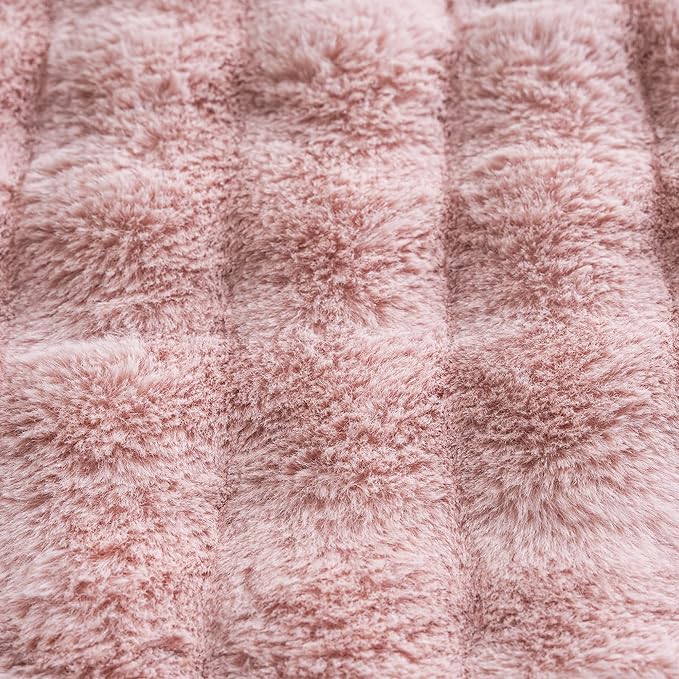 Neelvin Pink Faux Fur Cozy Soft Double-Sided Decorative Throw Pillow Covers 18x18 inch Set of 2,Velvet Pillowcase Cushion Case for Sofa Couch