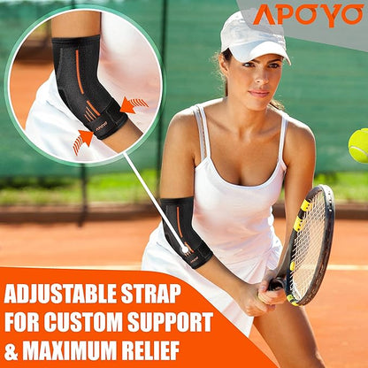 APOYO Elbow Brace for Tendonitis and Tennis Elbow, (Pair) Compression Sleeve for Arthritis, Workouts, Reduce Joint Pain During Fitness Activity (Large)