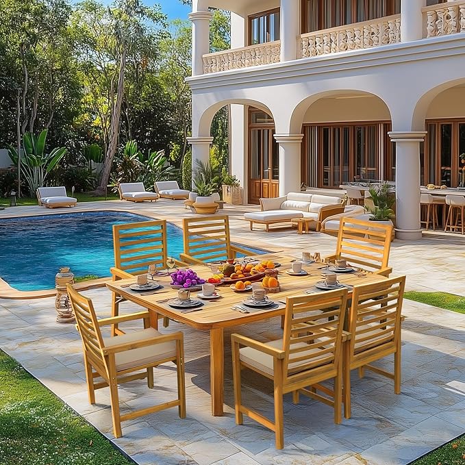 Tranquillo Solara Acacia Wood Outdoor Chair Set of 2 with Cushions – 500lbs Capacity, Weather-Resistant Patio Chairs for Garden, Deck, or Porch