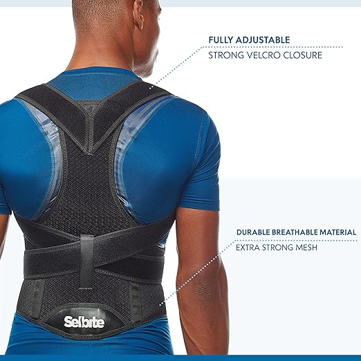 Selbite Posture Corrector for Men and Women - Back Brace for Upper and Lower Body Support - Adjustable Straightener with Pain Relief and Muscle Memory (Large)