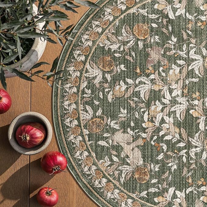 jinchan Eden Botanical Vintage Washable Small Area Rug, 2x3 Half Circle Floral