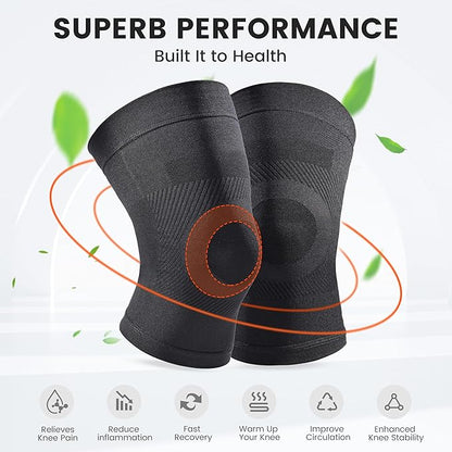 Knee Compression Sleeves, 1 Pair, Can Be Worn Under Pants, 20-30mmHg Strong Support Knee Brace for Unisex, Knee Support for Meniscus Tear, Arthritis, Pain Relief, Injury Recovery, Daily Wear, Black L