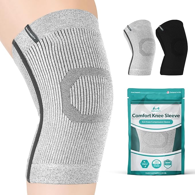 BraceAbility Plus Size Knee Brace for Women and Men – Compression Sleeve for Knee Pain Relief, Arthritis, Swelling, Osteoarthritis, Meniscus Tear, Joint Support Knee Stabilizer (3XL/4XL Wide Gray)