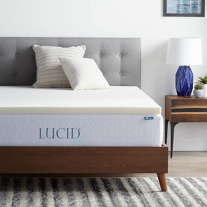 LUCID 2 Inch Traditional Foam Mattress Topper - Hypoallergenic - Ventilated - Conforming Support - Queen